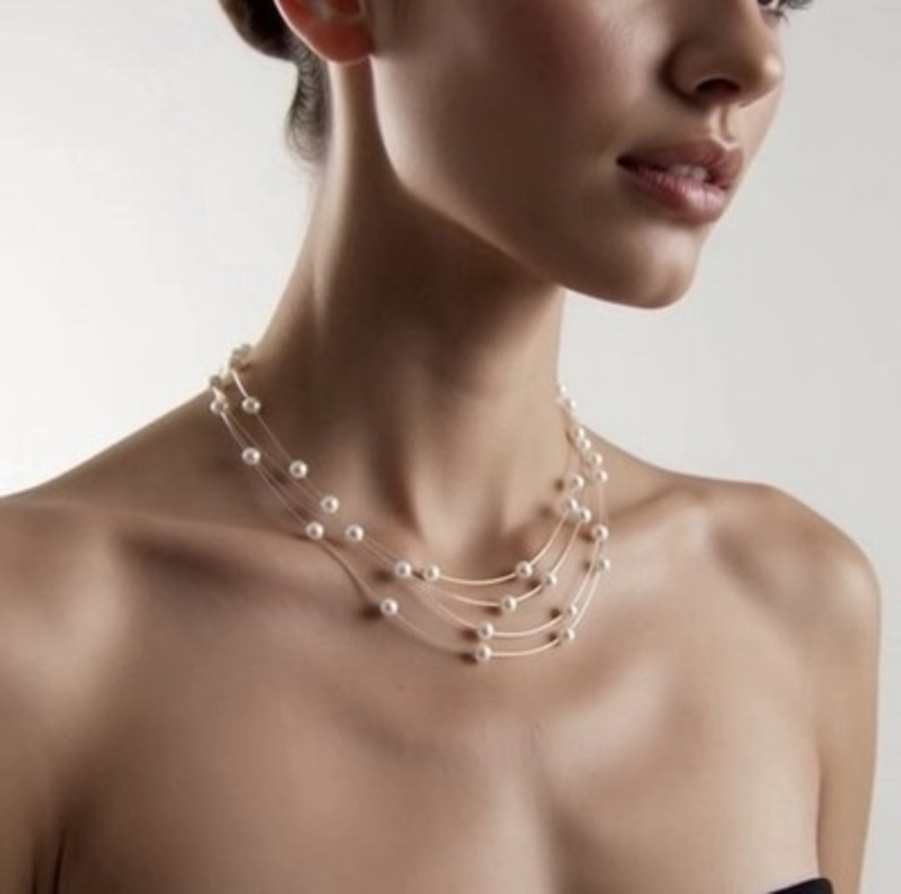 Diamond Boutique Multi Strand Floating Pearl Illusion Necklace 17" NIB